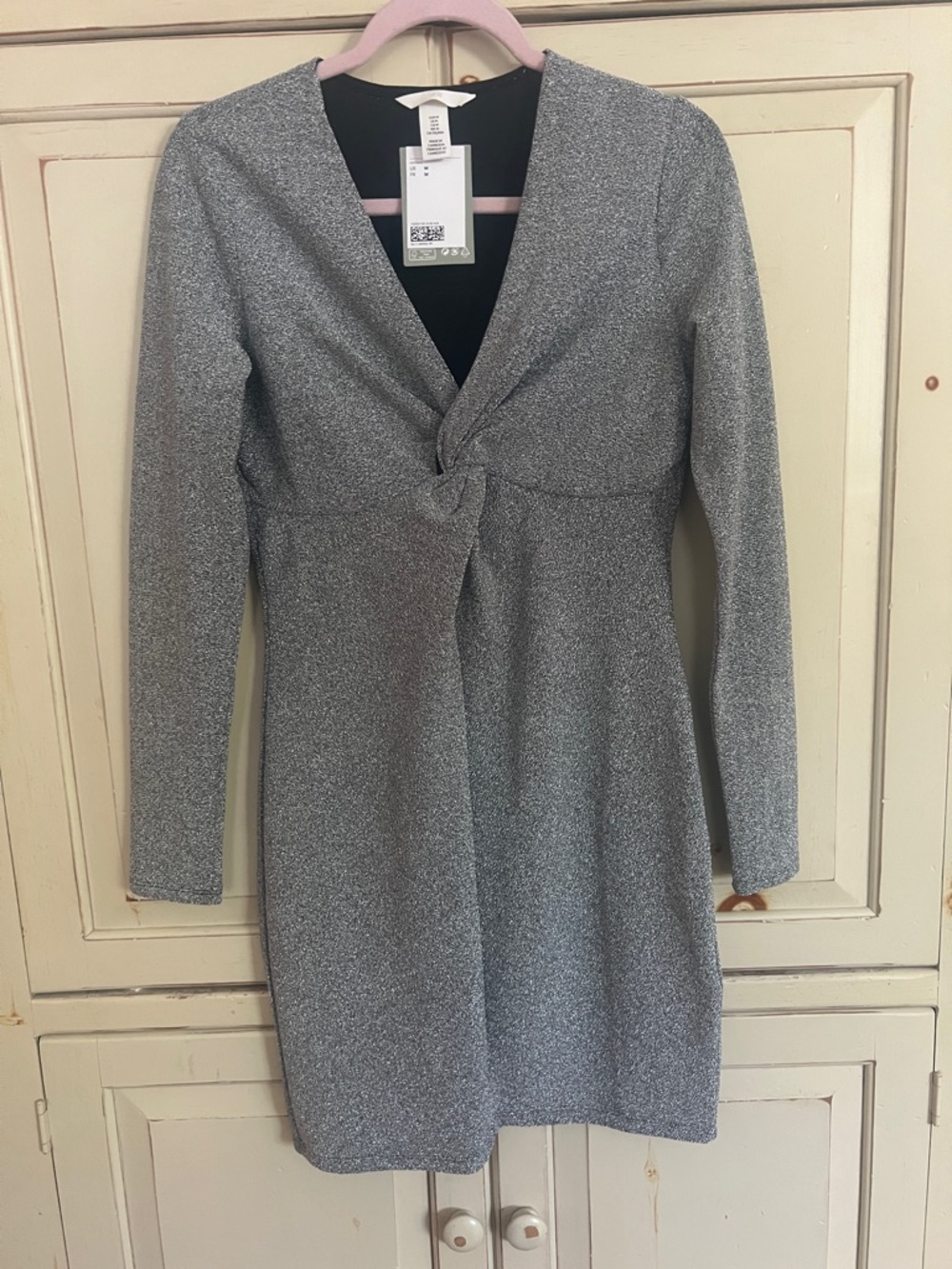 H&M …Sparkle Twist-Front Long Sleeve Dress in Silver